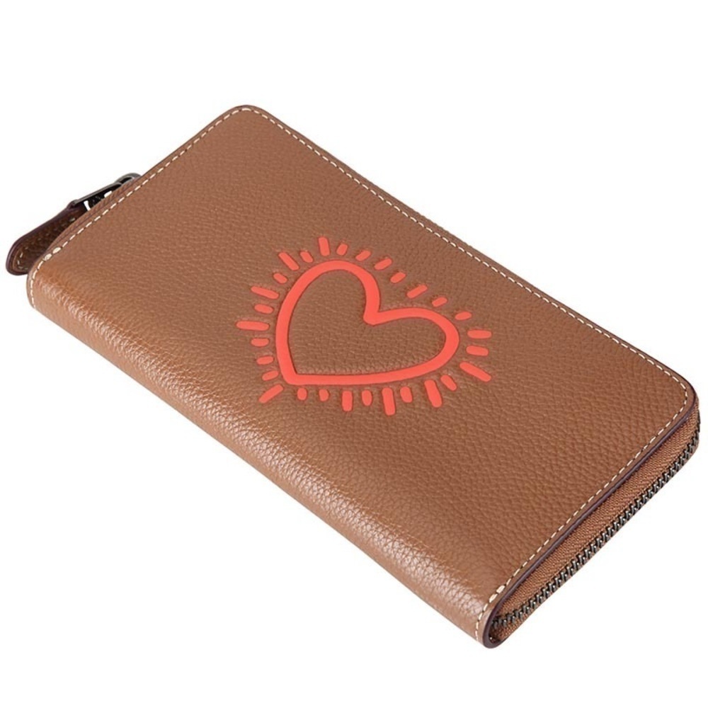 RARE LIKE NEW! COACH X Keith Haring Heart Saddle Brown Wallet Purses Womens - Picture 6 of 12